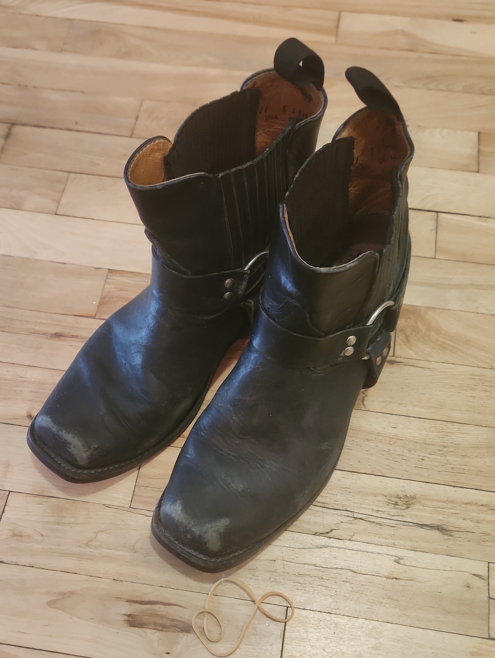 Men's Black Leather Western Harness Boots